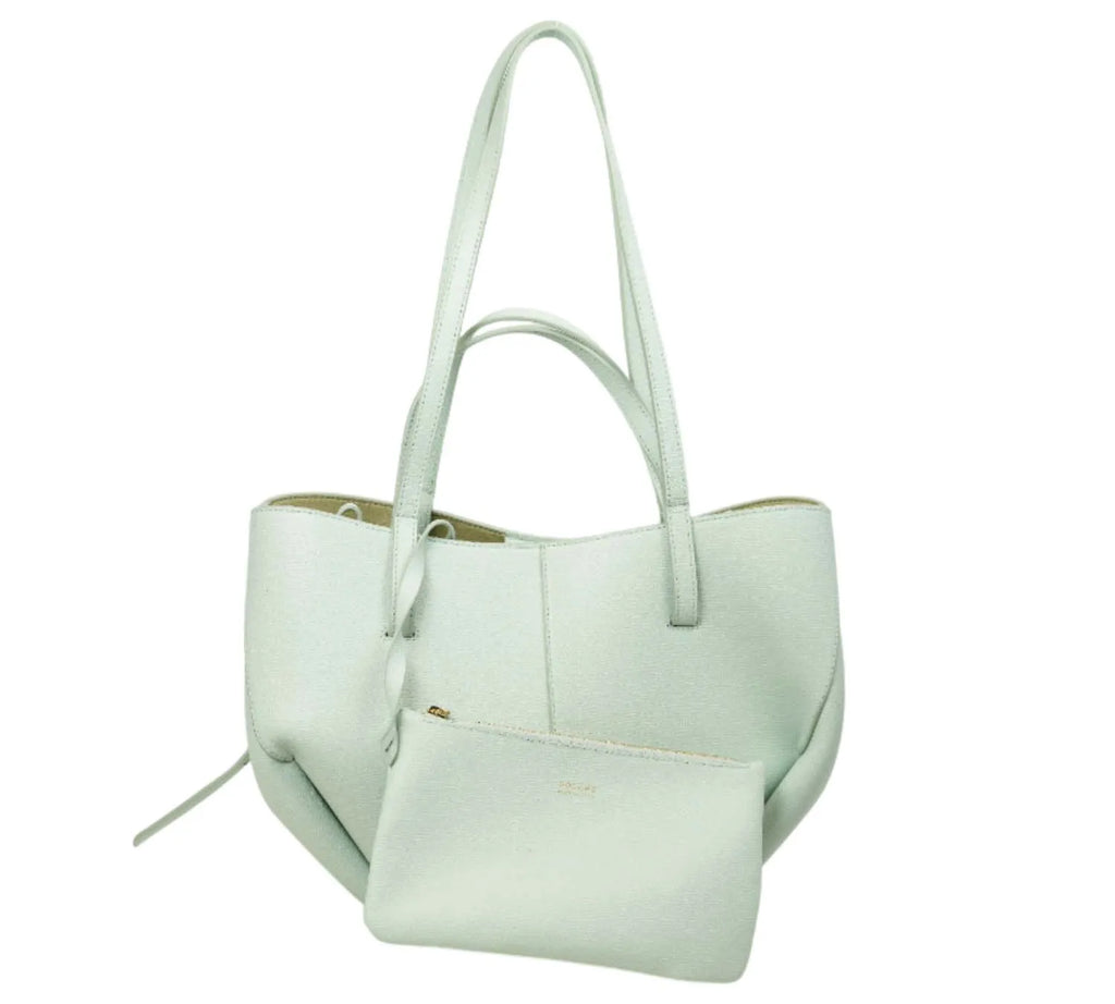 minimal Polène mini bag in textured leather with soft sea foam shade
