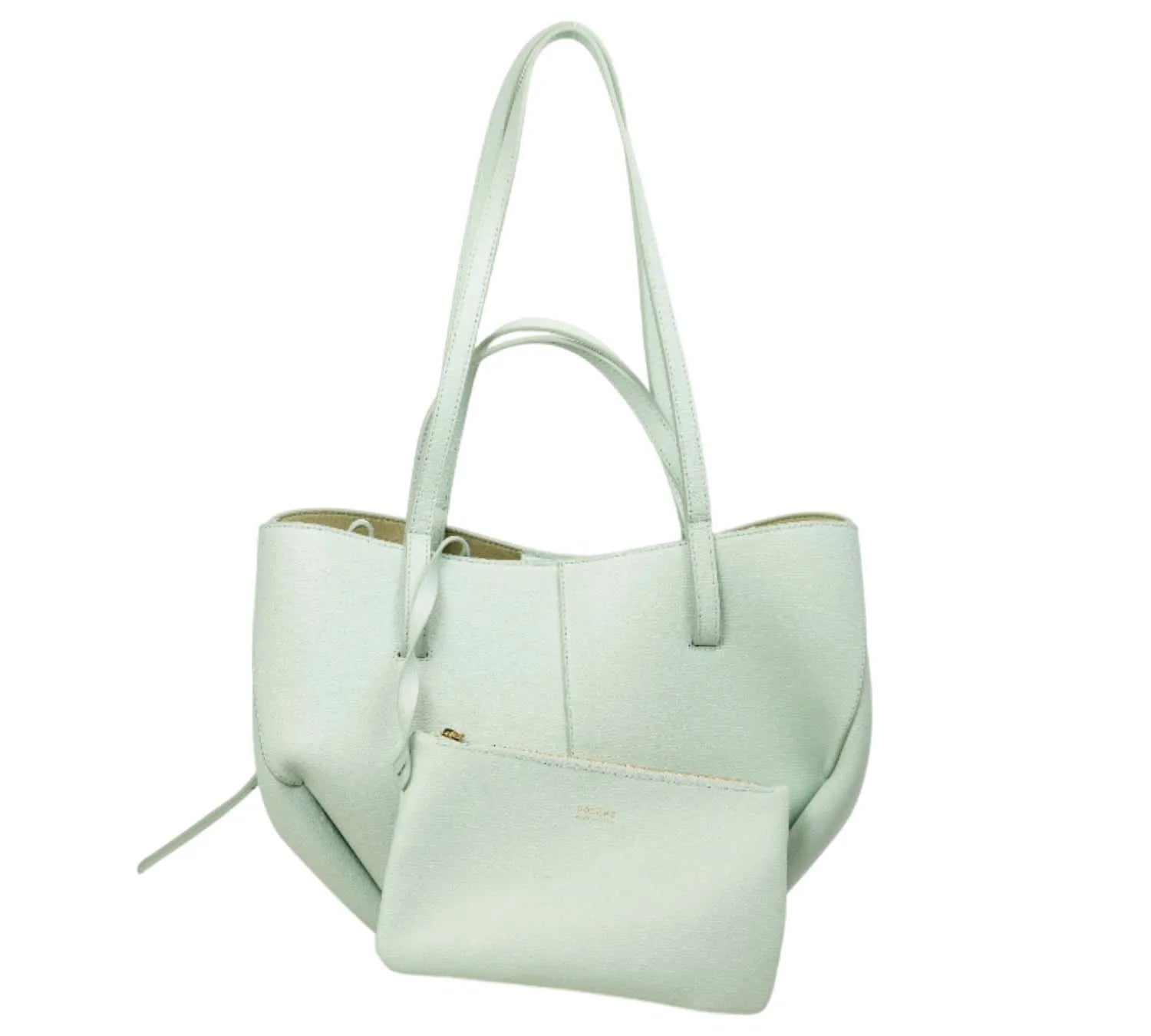 minimal Polène mini bag in textured leather with soft sea foam shade