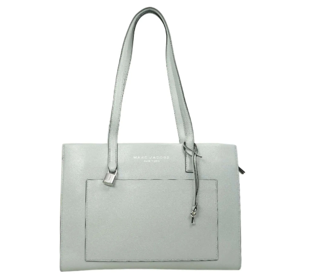 Marc Jacobs Grind leather tote in rock grey color with structured design and spacious interior