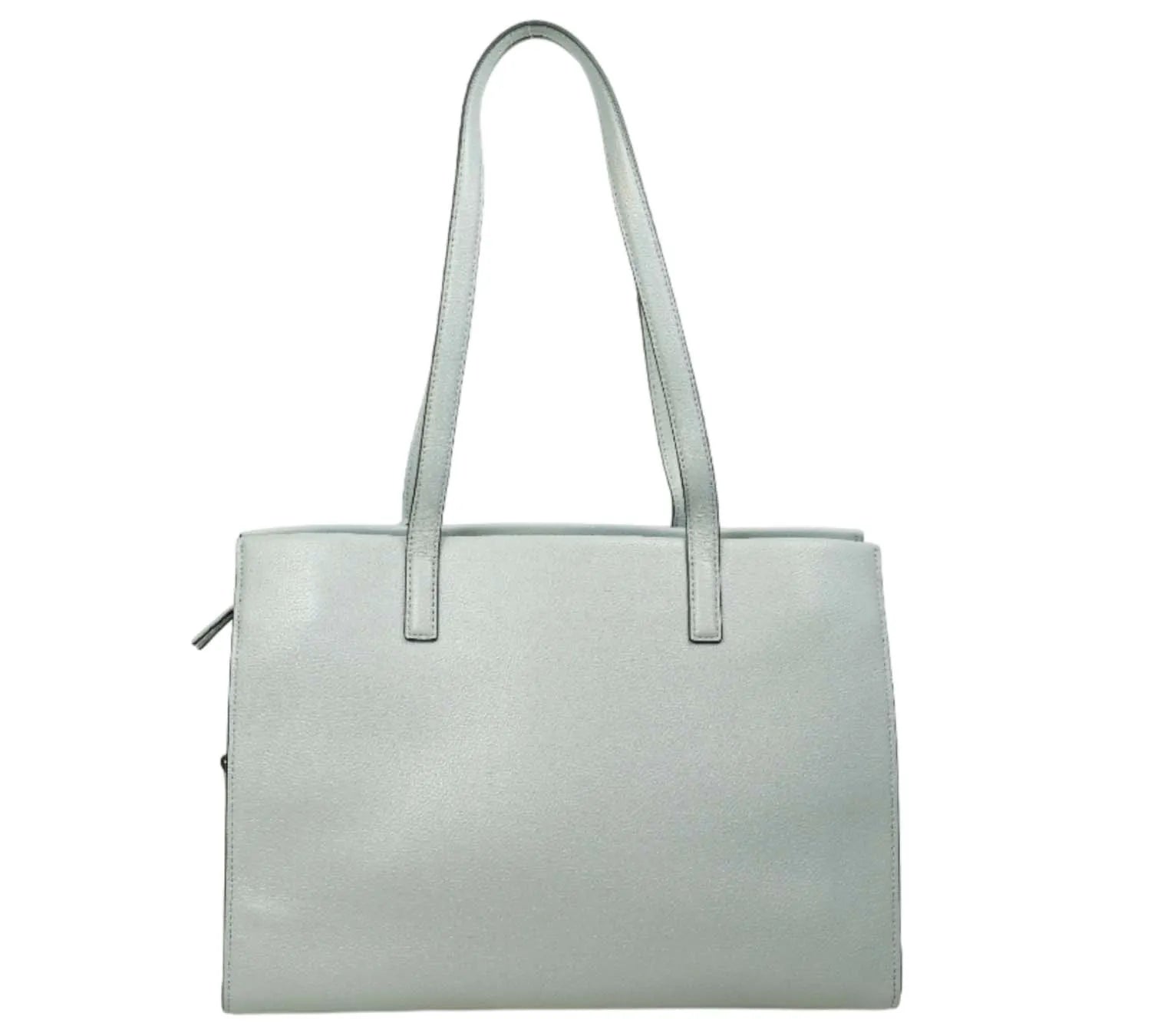 trending Marc Jacobs grey leather tote bag with minimalist structured silhouette