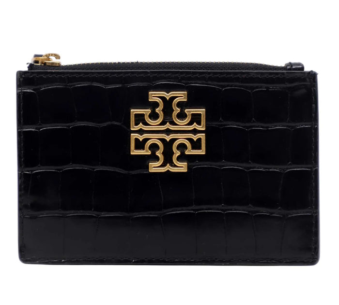 Black Britten Croc-Embossed Zip Card Case