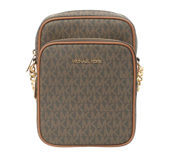 Brown Jet Set Travel Logo Small Cross Body Bag