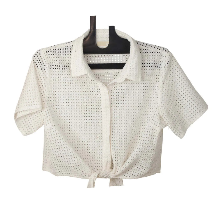 Eyelet Tie-Waist Cropped Top & Eyelet Mini Skirt
