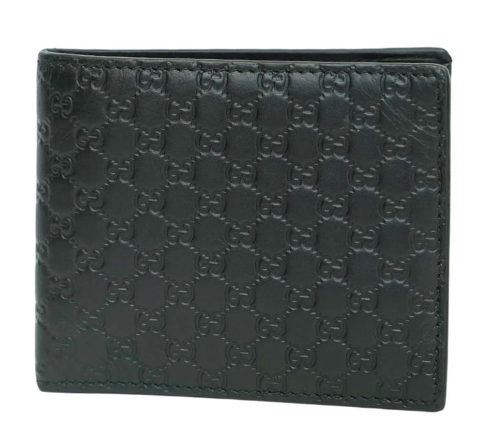 Black Micro Guccissima GG Logo Leather Bifold Wallet