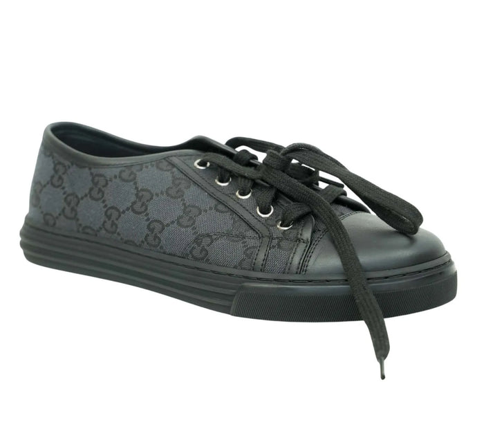 Black GG Canvas And Leather Cap Toe Low Top Sneakers Size - 5.5