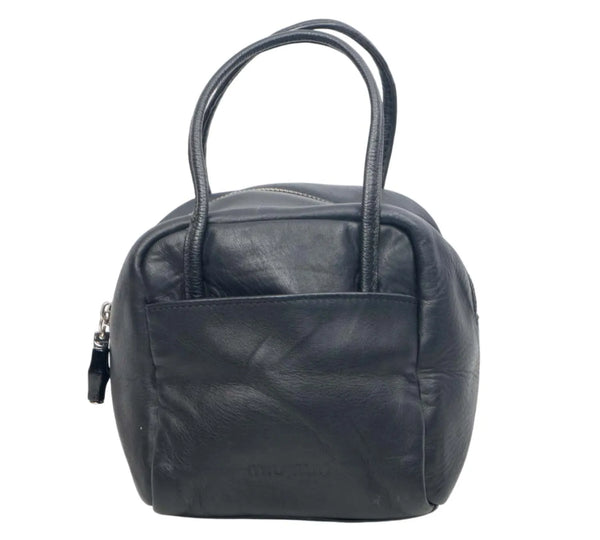 Black Leather Cube Bowling Bag