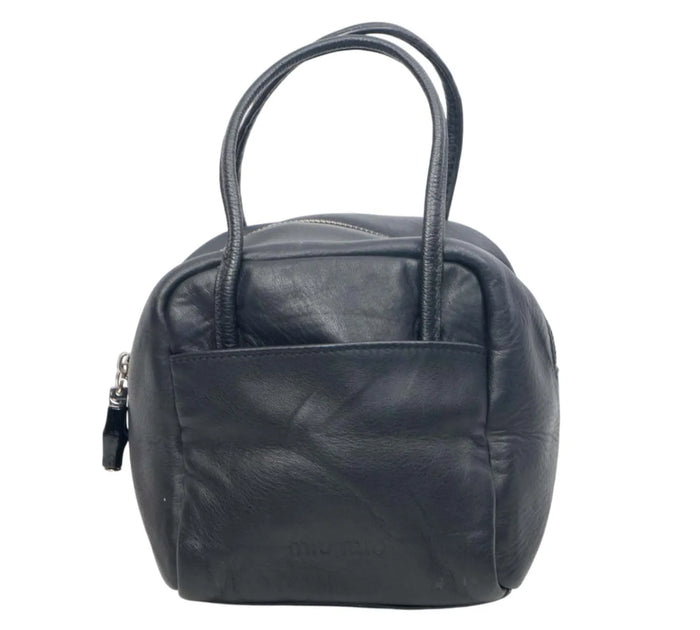 Black Leather Cube Bowling Bag