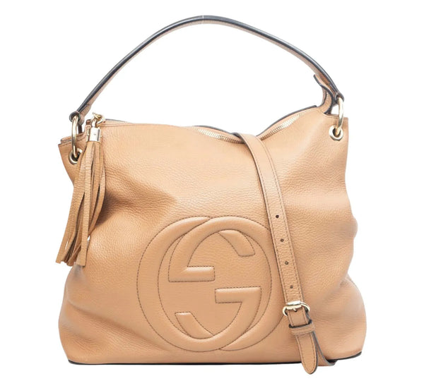 Beige Soho Large Pebbled Leather Hobo