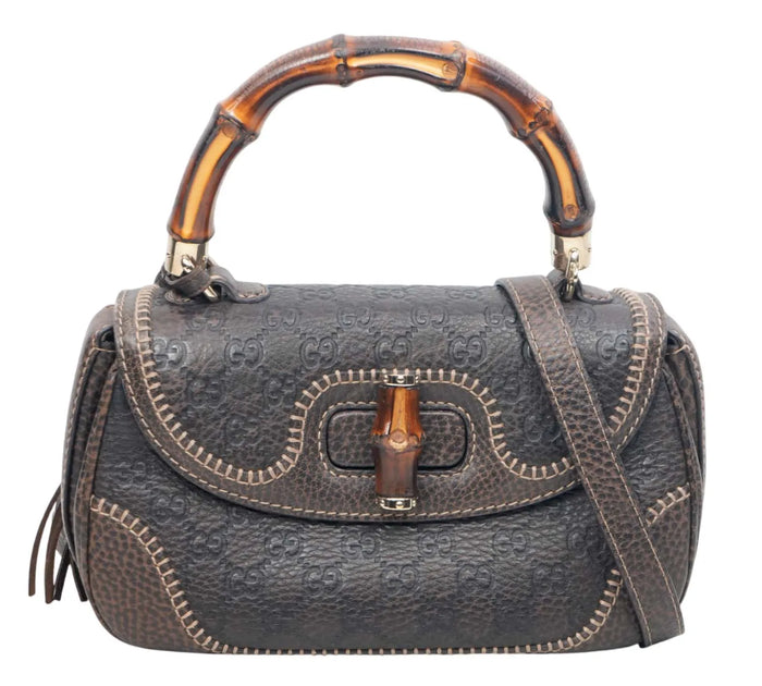 Dark Brown Guccissima Leather Bamboo Top Handle Bag