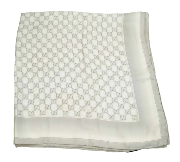 Light Grey/White GG Monogram Jacquard Silk Scarf