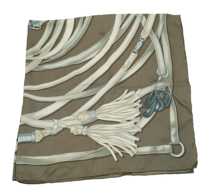 Grey Tassel & Bridle Print Silk Scarf