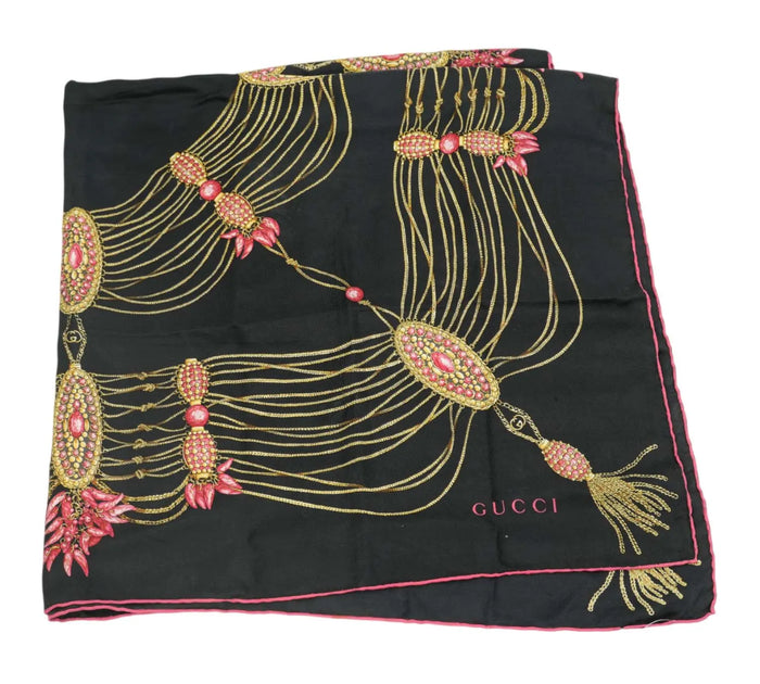 Tassel & Chain-Print Silk Scarf