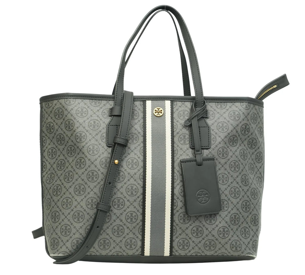 Black/Grey T Monogram Coated Canvas Tote – Luxury Designer Everyday Handbag for Women