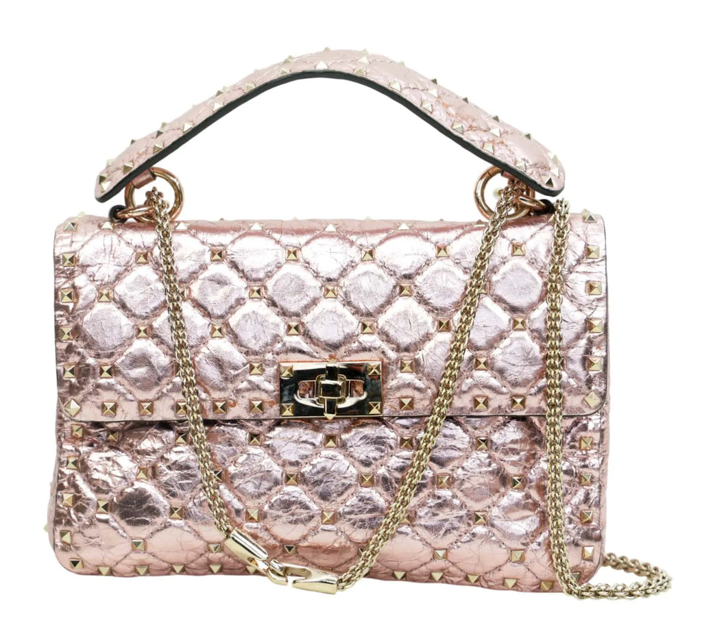 Rose Cannelle Rockstud Spike Shoulder Bag – Luxury Designer Studded Leather Handbag for Women
