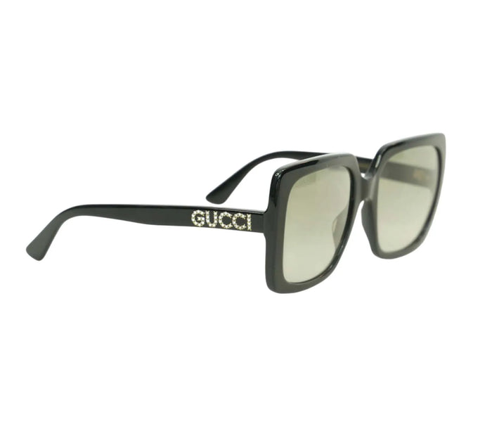 Black Oversized Square Crystal Logo Sunglasses