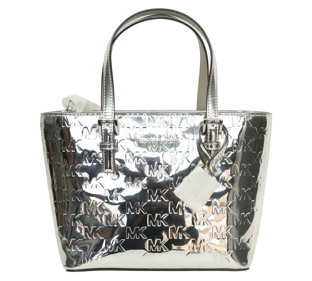 Jet Set Medium Silver Patent Logo Debossed Tote – Stylish Designer Tote Bag for Women