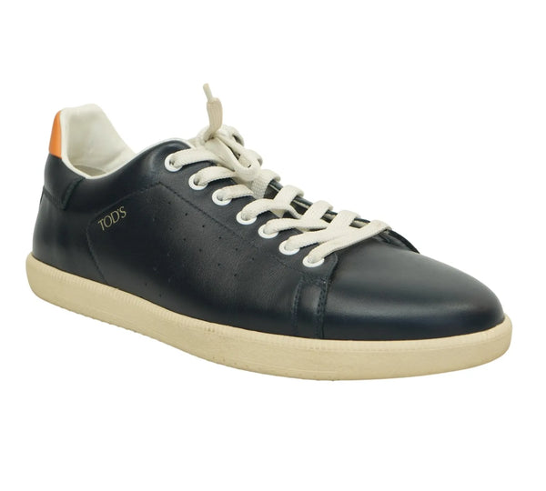 Dark Blue Perforated Leather Sneakers Size - 6