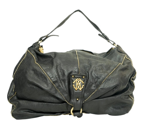 Black Ruched Leather RC Logo Hobo Bag luxury designer handbag with chic modern elegance