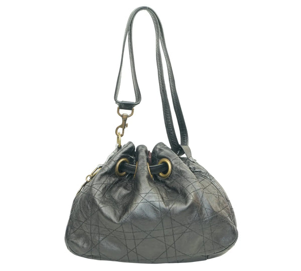 Cannage Leather Drawstring Tote Bag