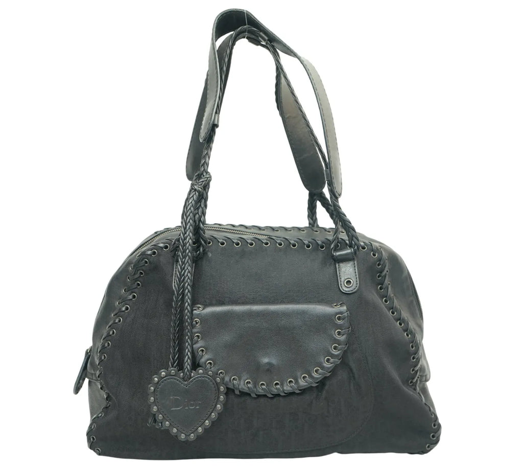 Black Oblique Nylon and Leather Ethnic Satchel luxury designer handbag with modern elegant style