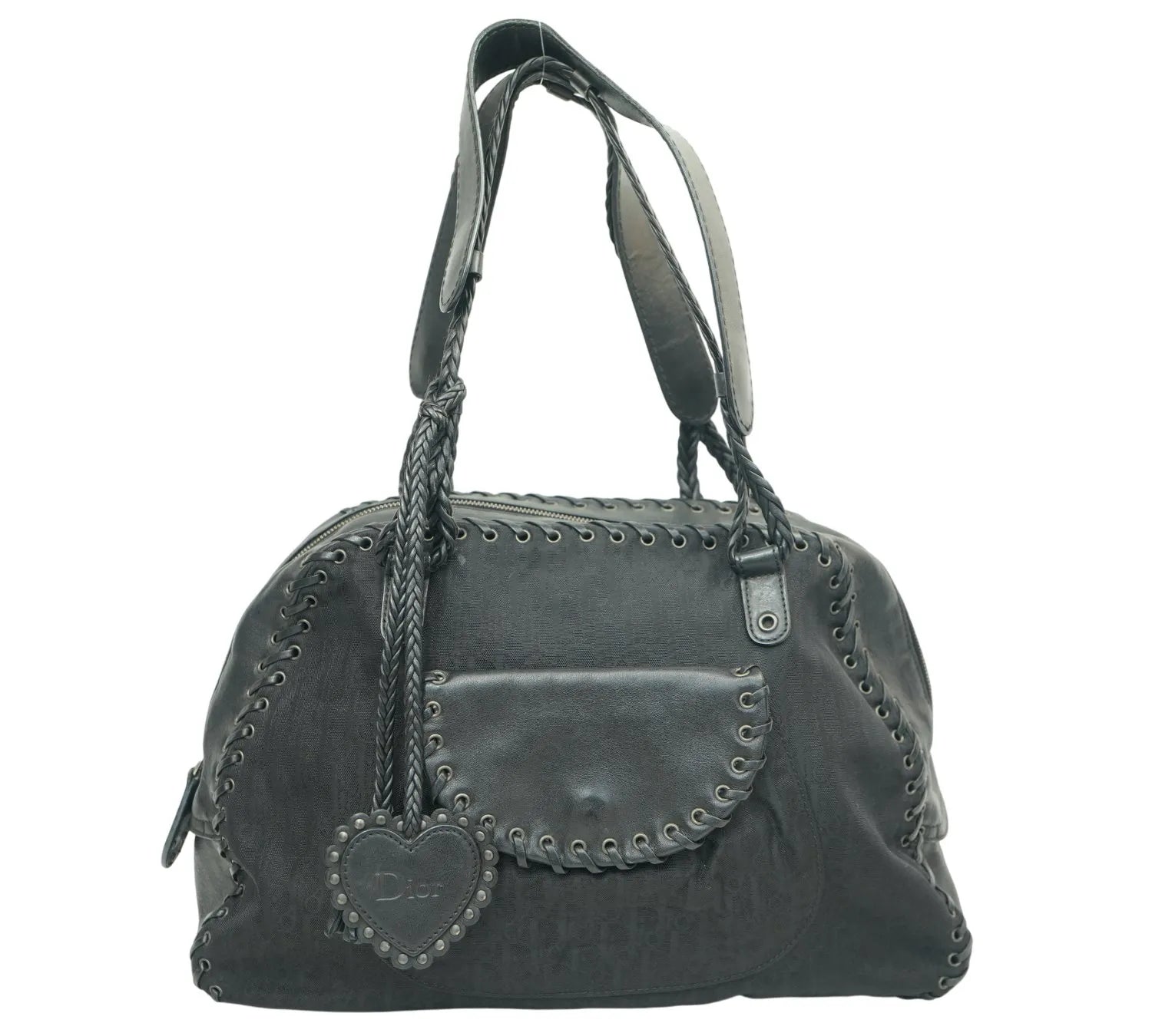 Black Oblique Nylon and Leather Ethnic Satchel luxury designer handbag with modern elegant style