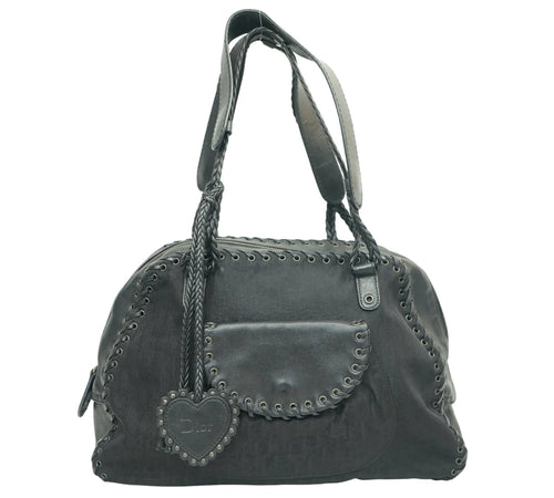 Black Oblique Nylon and Leather Ethnic Satchel luxury designer handbag with modern elegant style