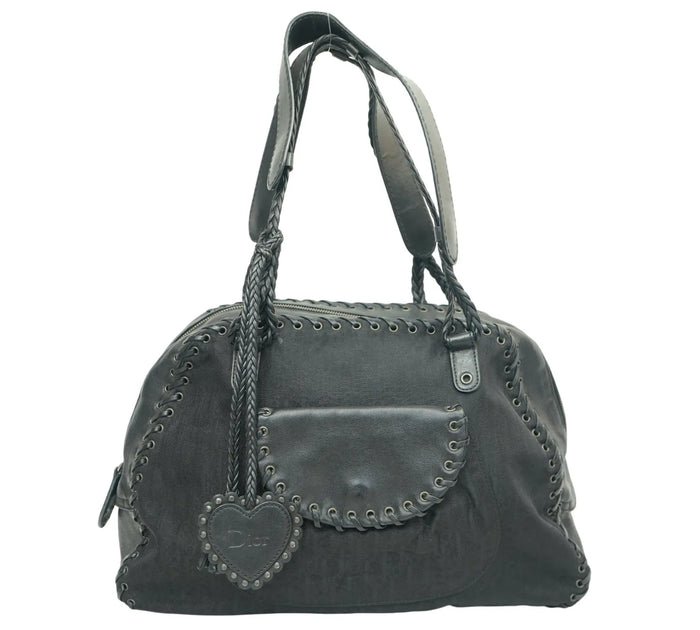 Black Oblique Nylon & Leather Ethnic Satchel