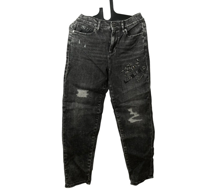 Grey/Charcoal Straight Leg Rhinestone Jeans Size - 28