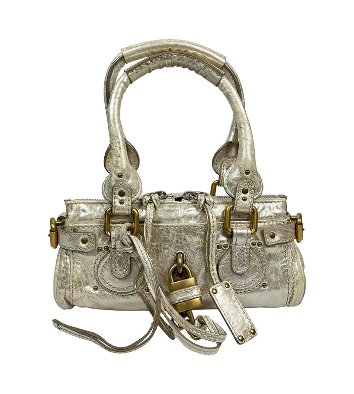 Metallic Calfskin Paddington Satchel Gold