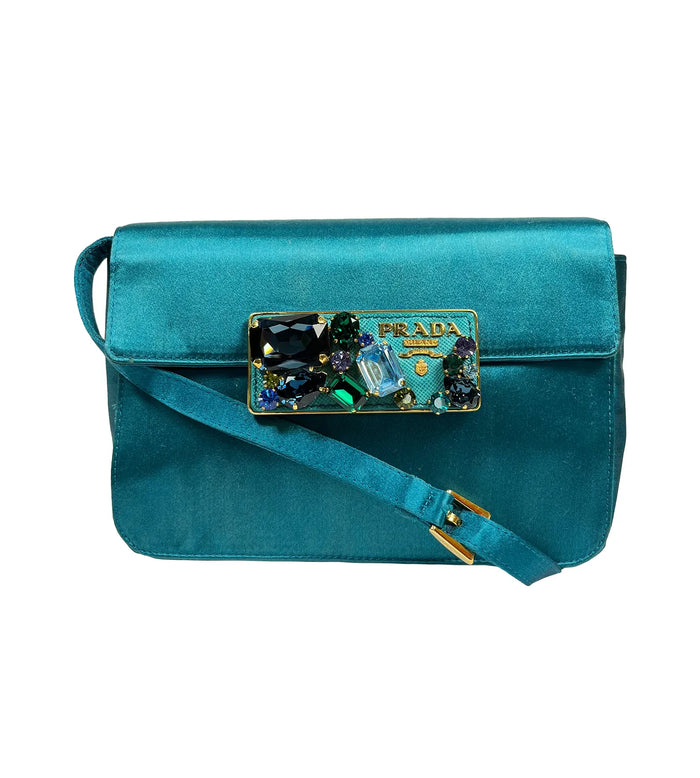 Raso Stones Turquoise Satin Clutch