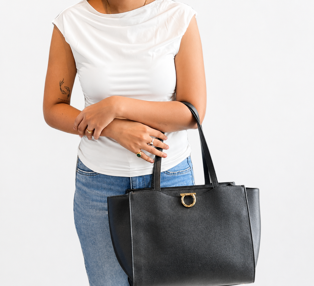 Black Gemini Gancini Medium Tote Bag