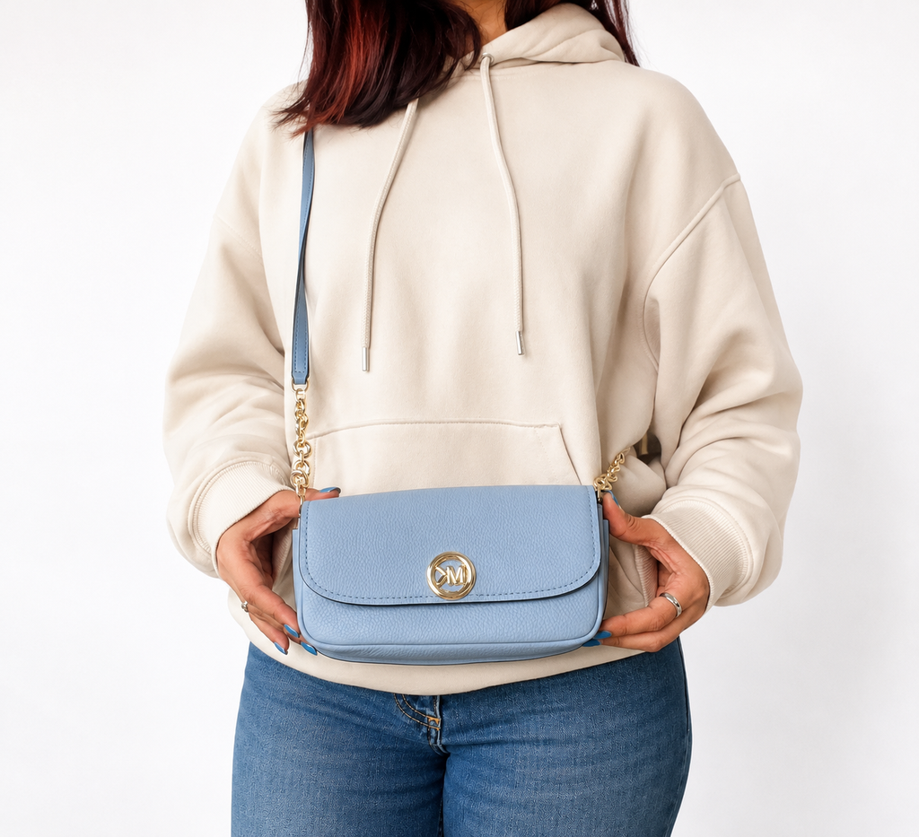 Chambray Nolita Small Pebbled Leather Flap Crossbody Bag