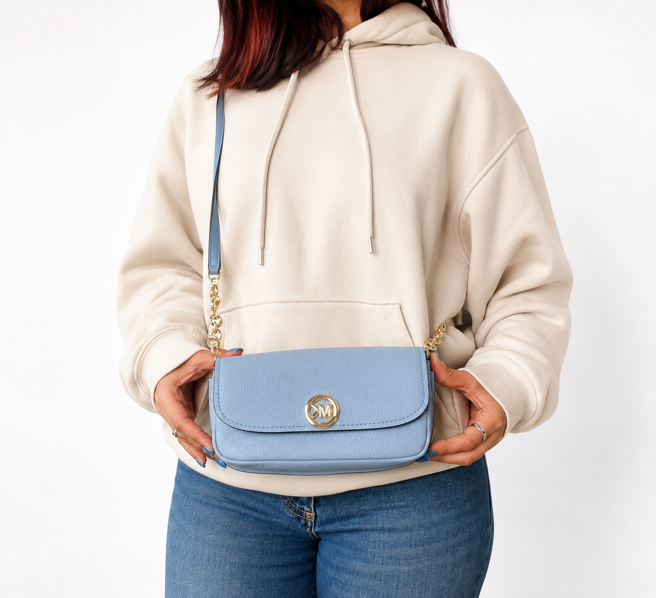 Chambray Nolita Small Pebbled Leather Flap Crossbody Bag