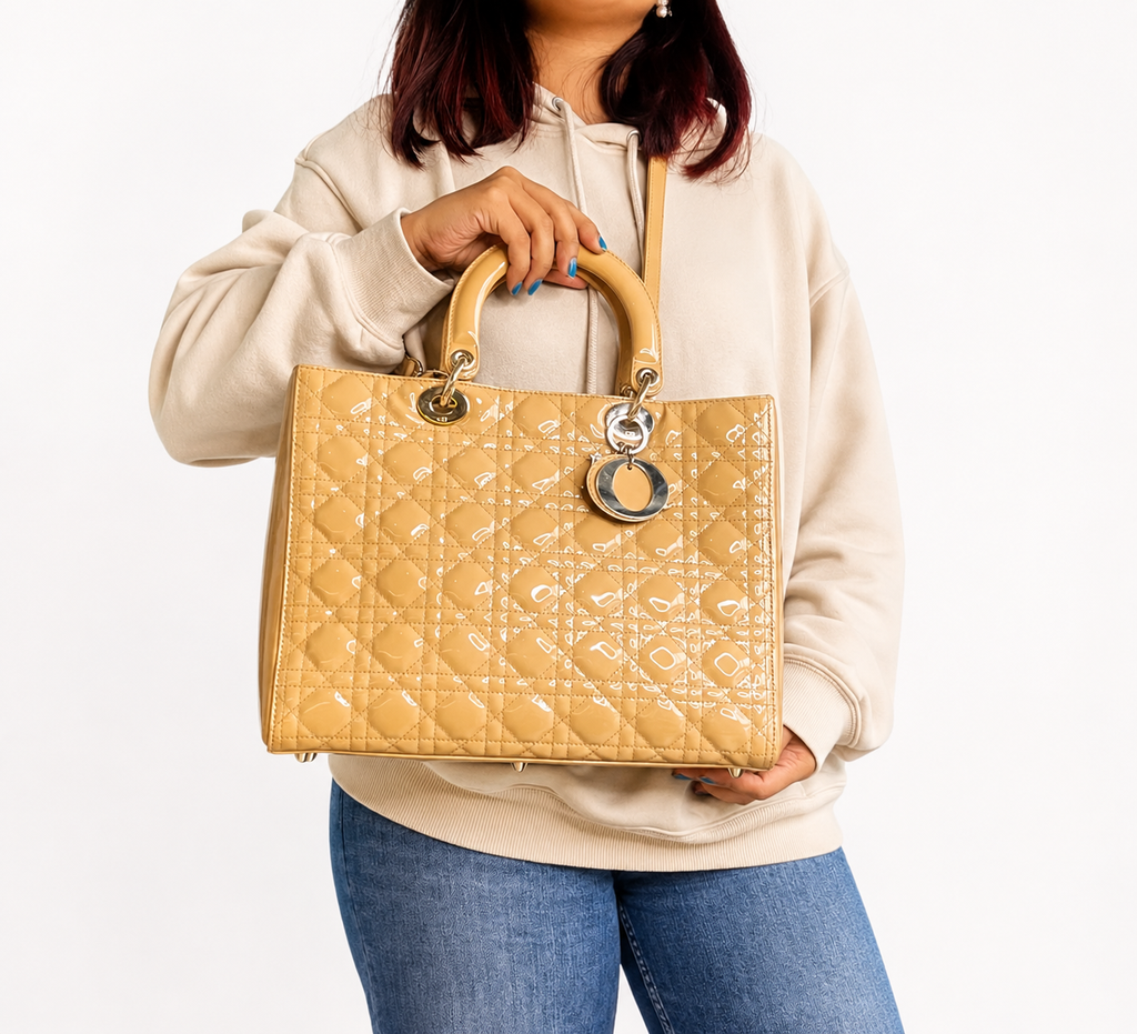 Beige Patent Cannage Large Lady Dior