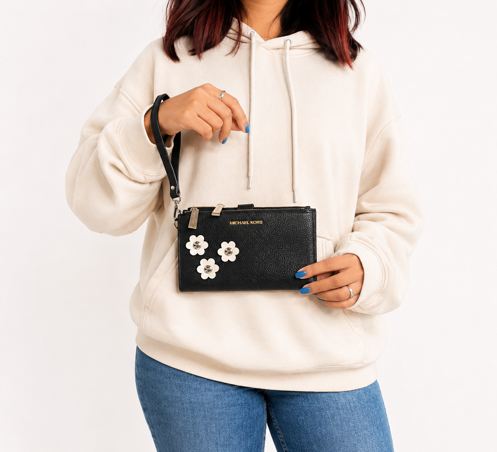Black Applique Smartphone Wristlet