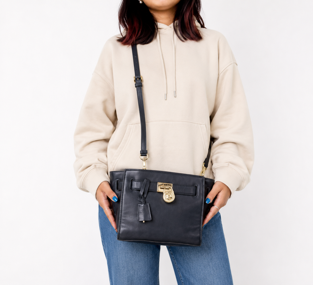 Navy Blue Mini Leather Hamilton East West Tote