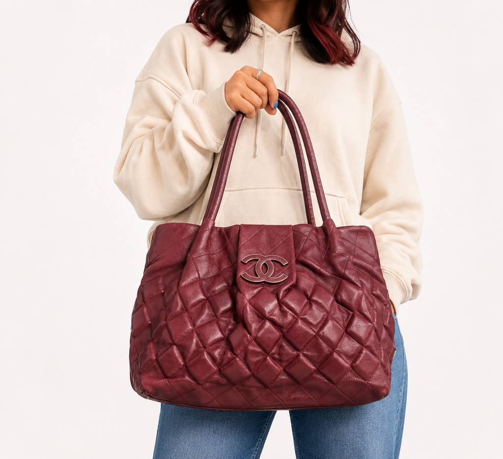Maroon Quilted Leather Sloane Square Tote