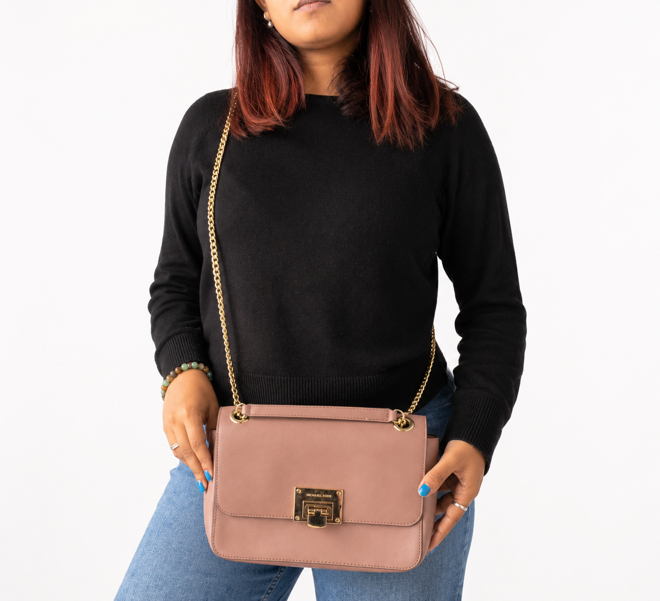 Dusty Rose Tina Medium Saffiano Leather Shoulder Flap Bag