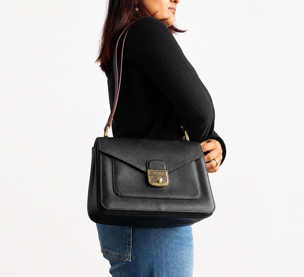 Black Le Pliage Héritage Saffiano Leather Shoulder Bag