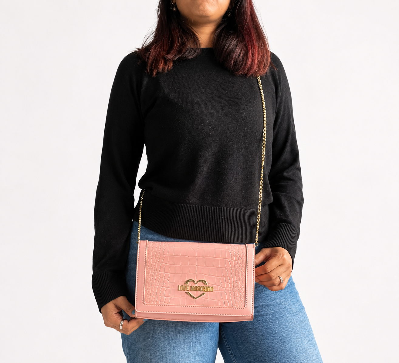 Pink Mock Croc Heart Logo Sling