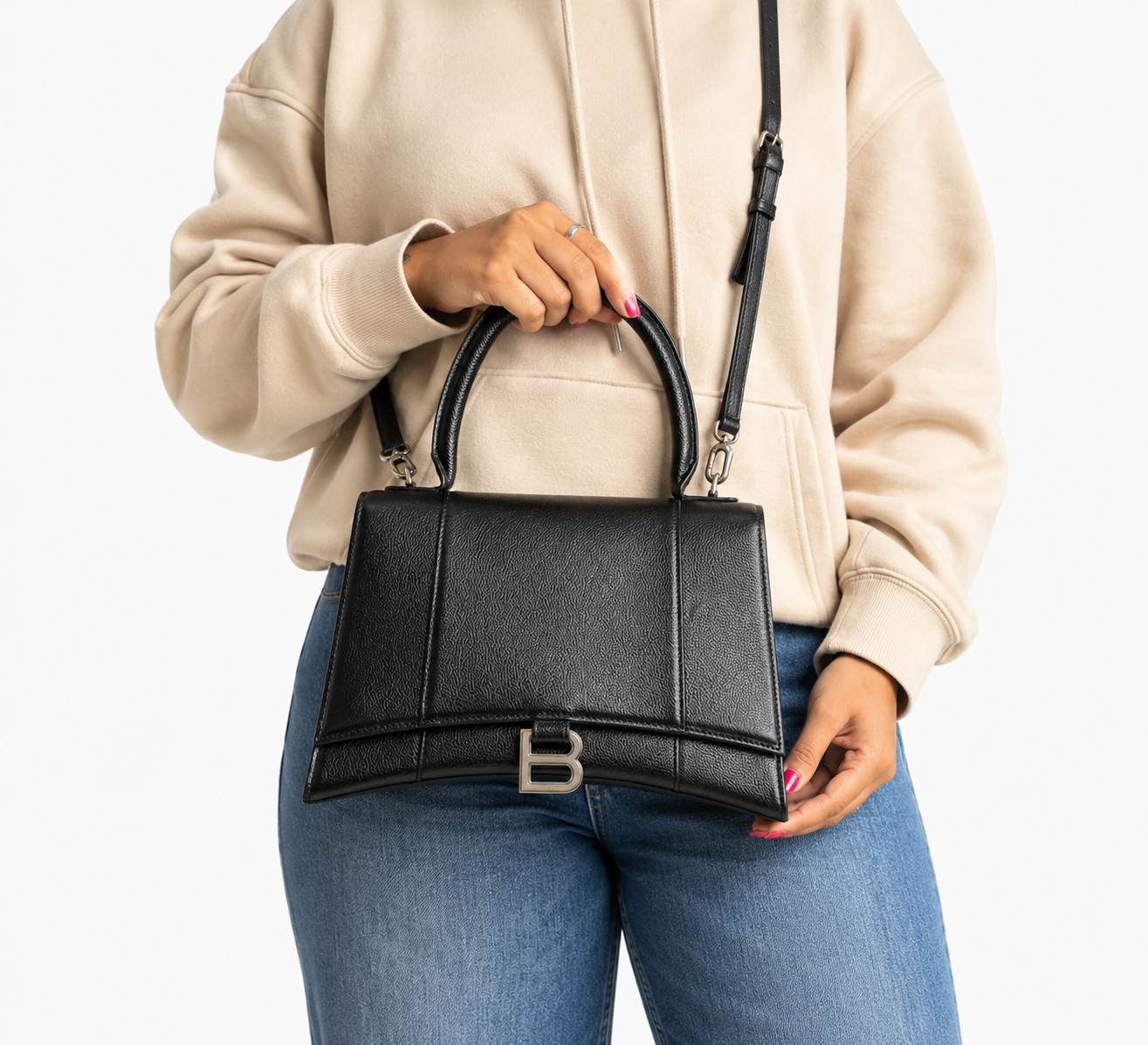 Black Hourglass Top Handle Bag