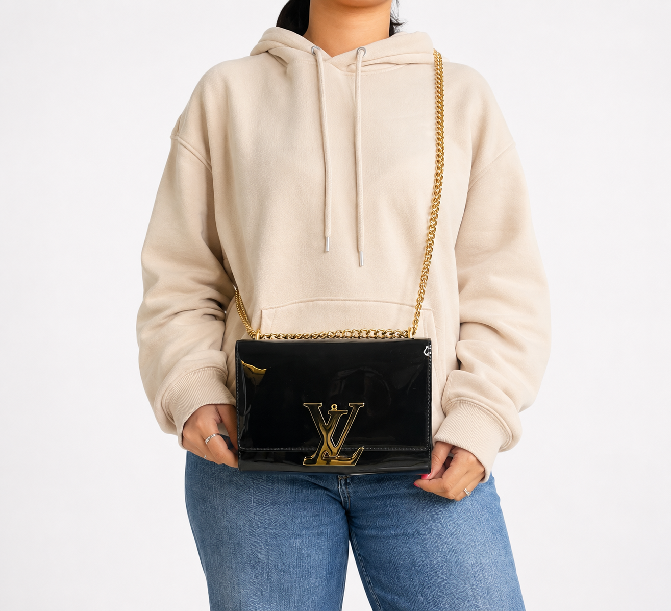 Glossy Black Patent Chain Louise Bag