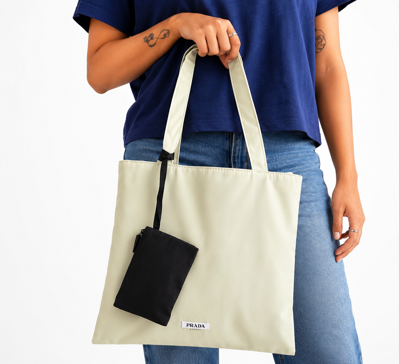 Reversible Nylon Tote Bag With Removable Pouch