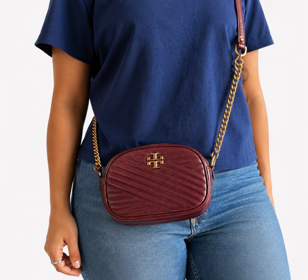 Burgundy Kira Chevron Small Camera Bag