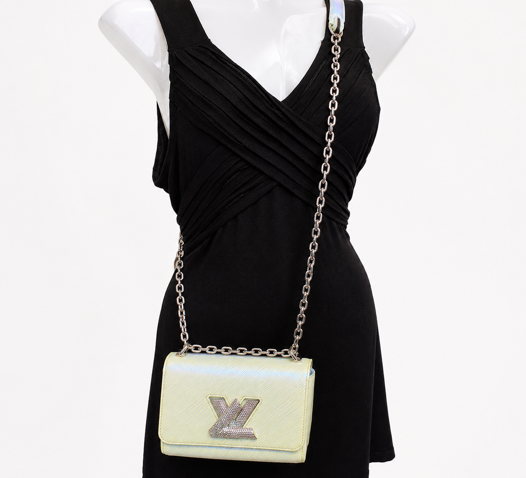 Pale White Twist PM Gourmette Strass Bag