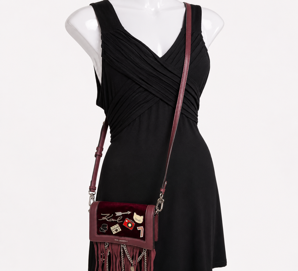 Burgundy K/Klassik Pins Fringe Crossbody Bag