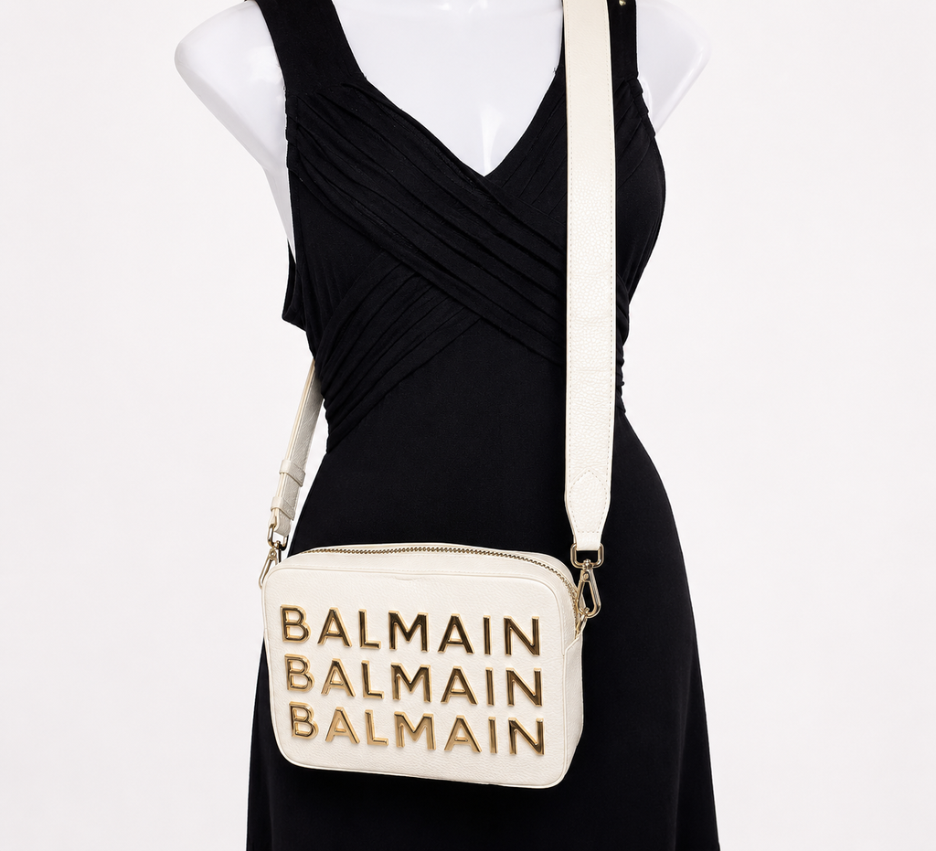Cream Gold-Tone Logo Crossbody Bag