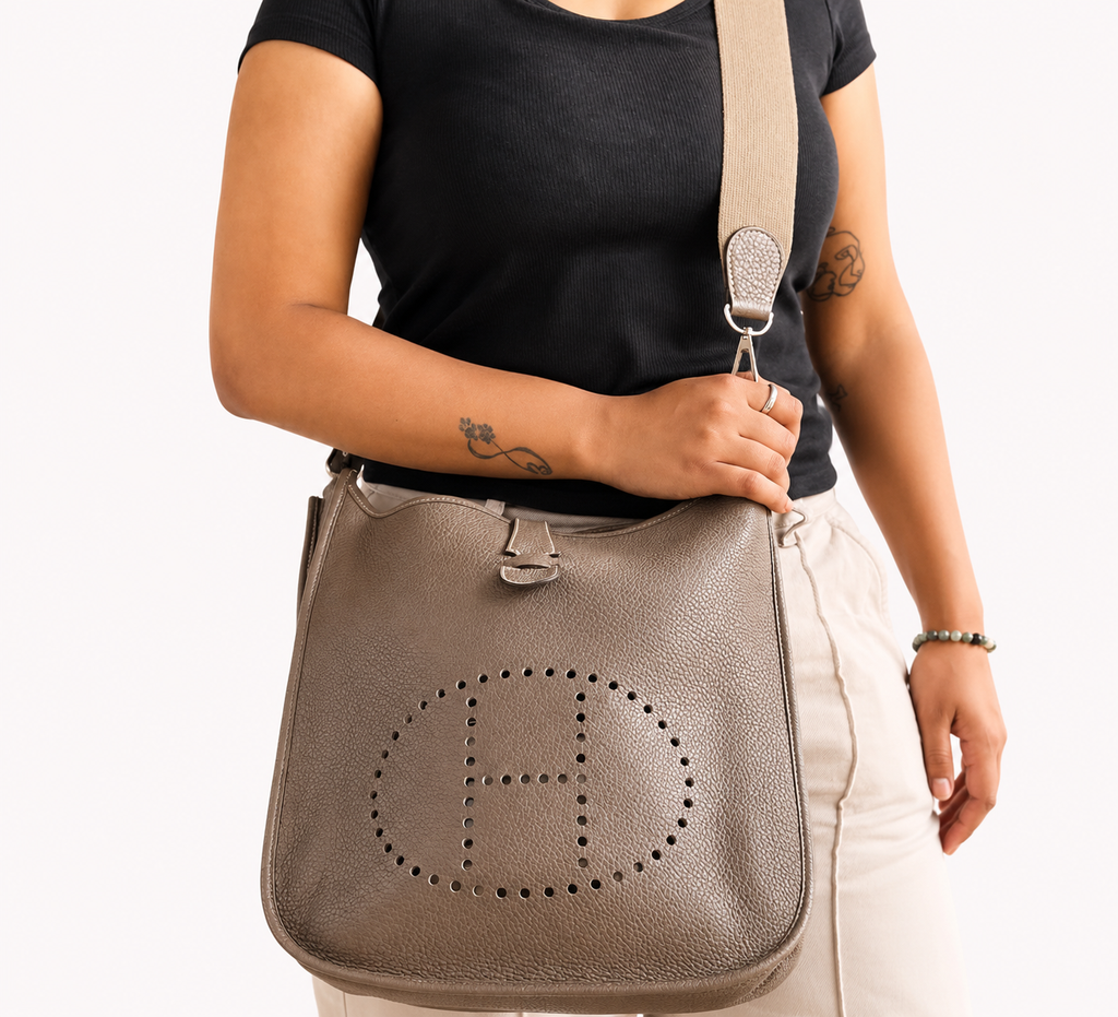 Etoupe Clemence Leather Evelyne GM Bag