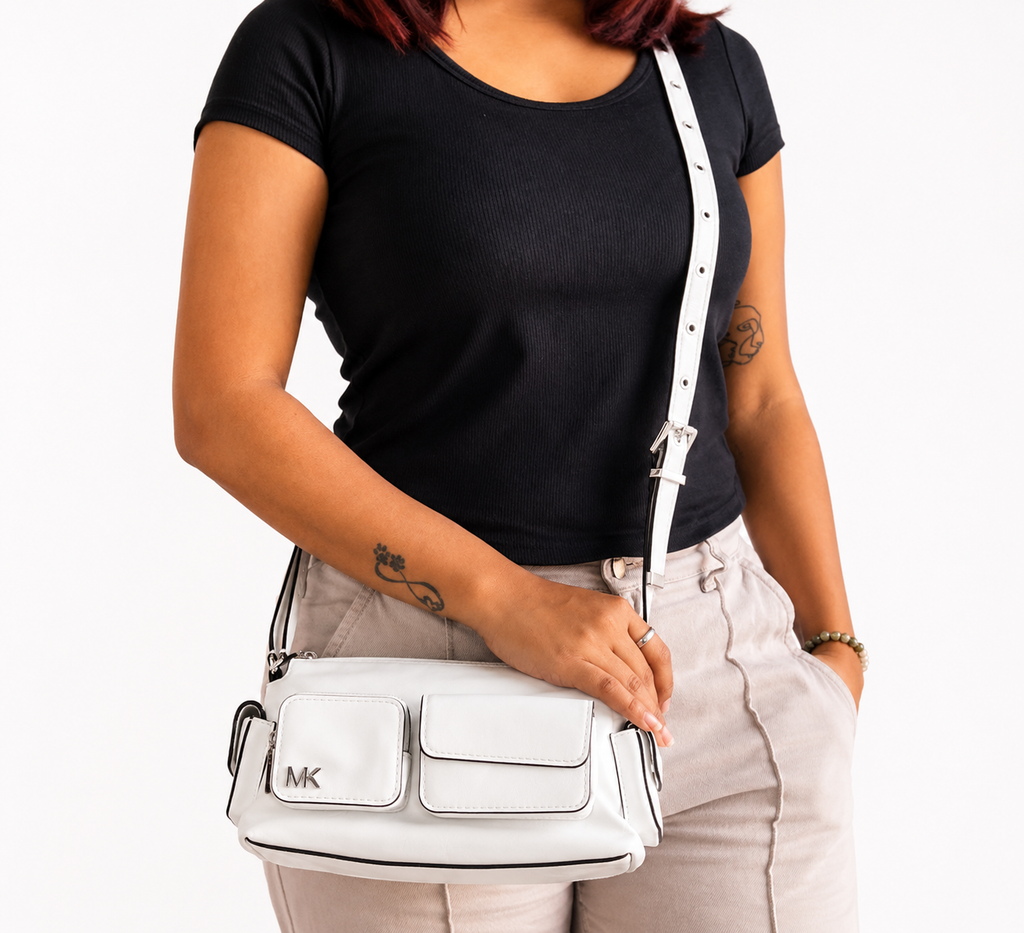 Optic White Dakota Small Leather Pocket Crossbody Bag