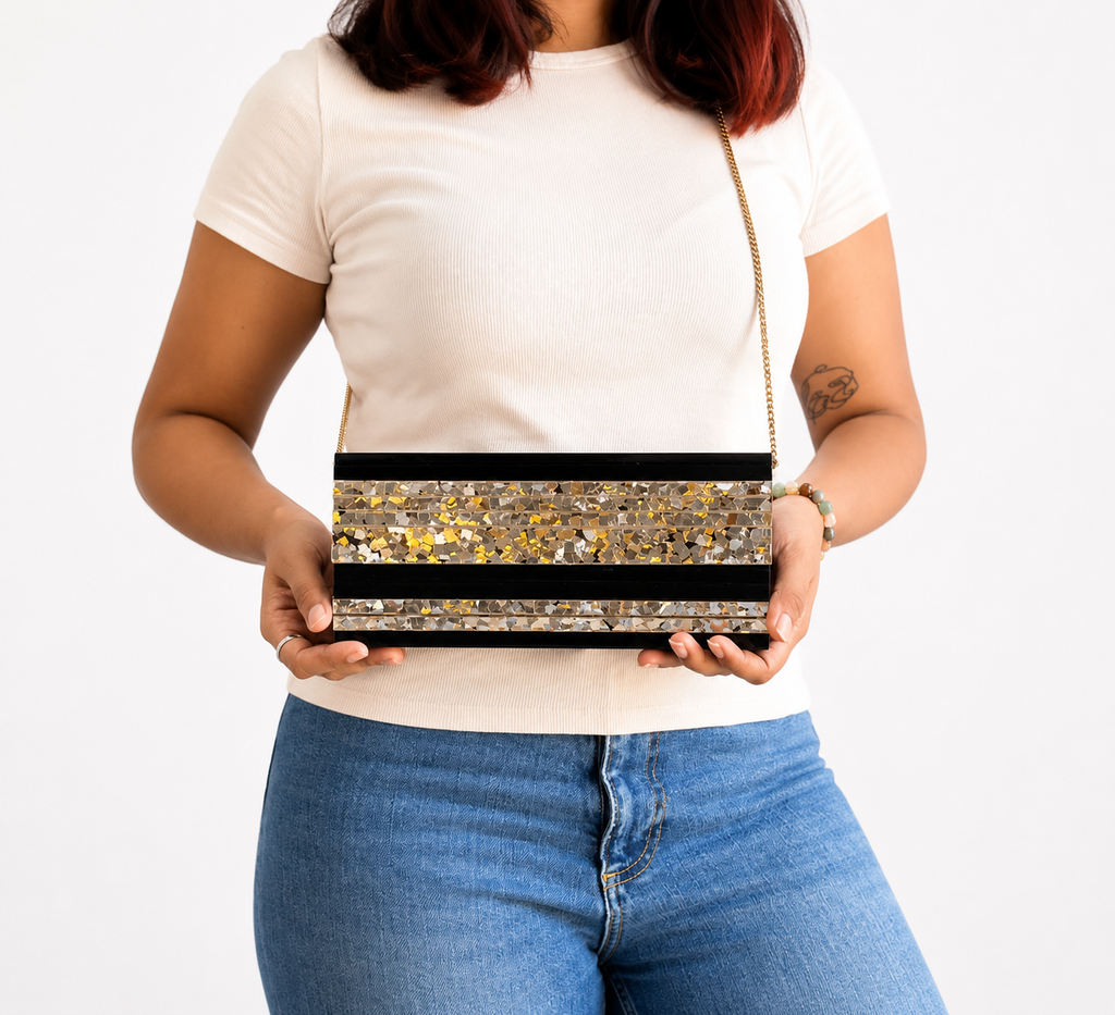 Black & Sparkling Glitter Sweetie Clutch Bag
